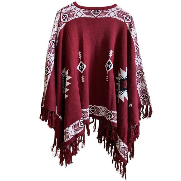 Lucchese Lightweight Alpaca Cape Peruvian Poncho Maroon One Size NWT - Picture 2 of 5